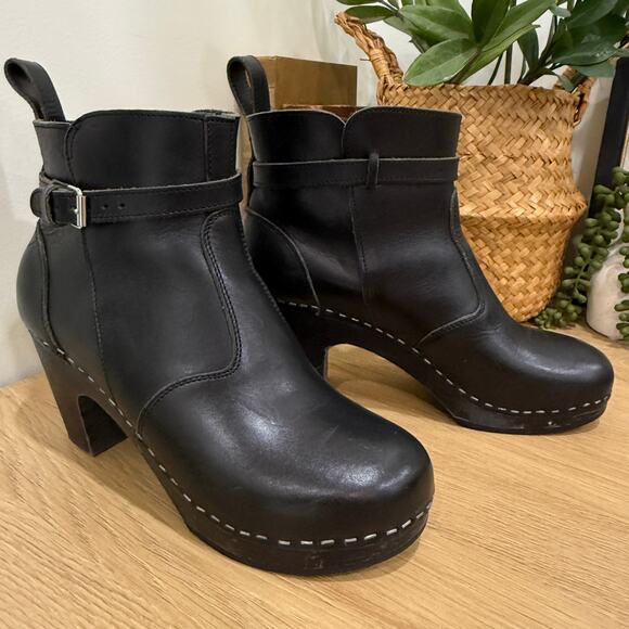 SWEDISH HASBEENS Clog Boots Size EU 40 US 10 Black Leather High Heel Jodhpur - Picture 10 of 10